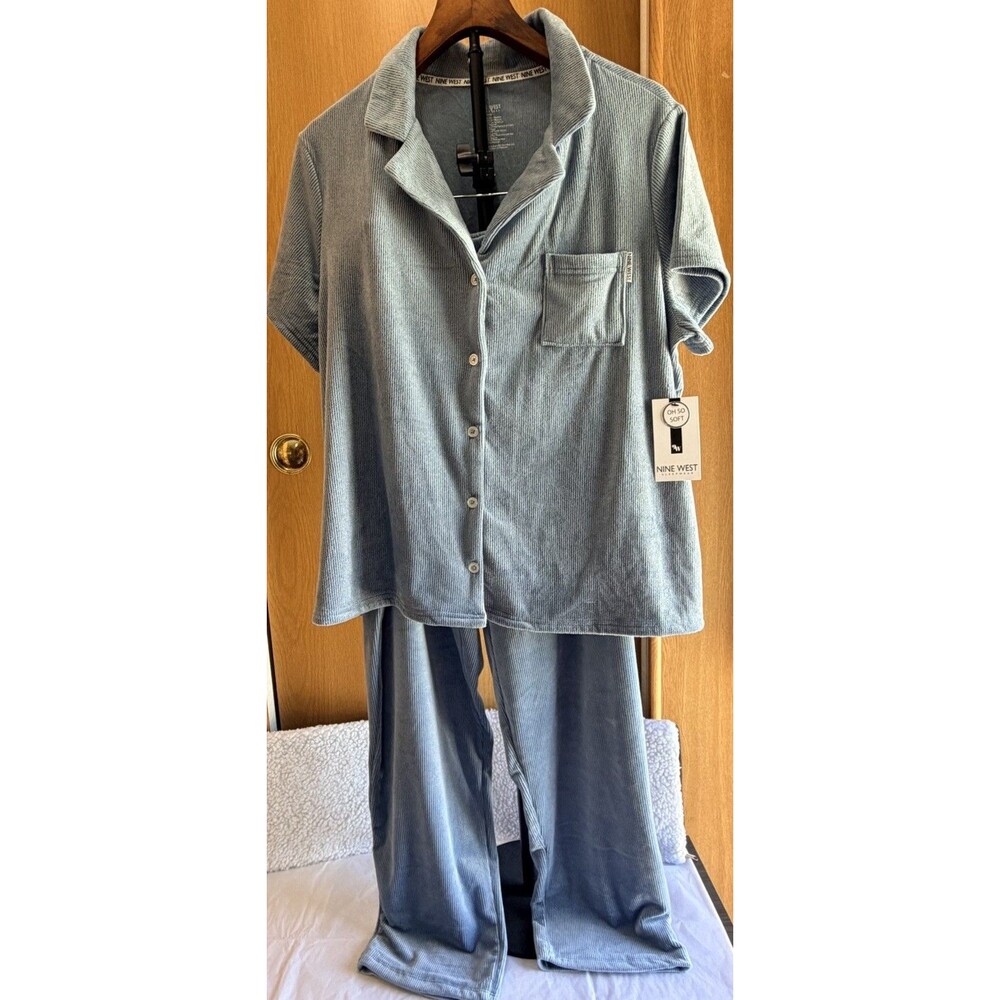Nine West Women’s Ribbed Pajama Set XL Mountain Spring 2 Piece NWT